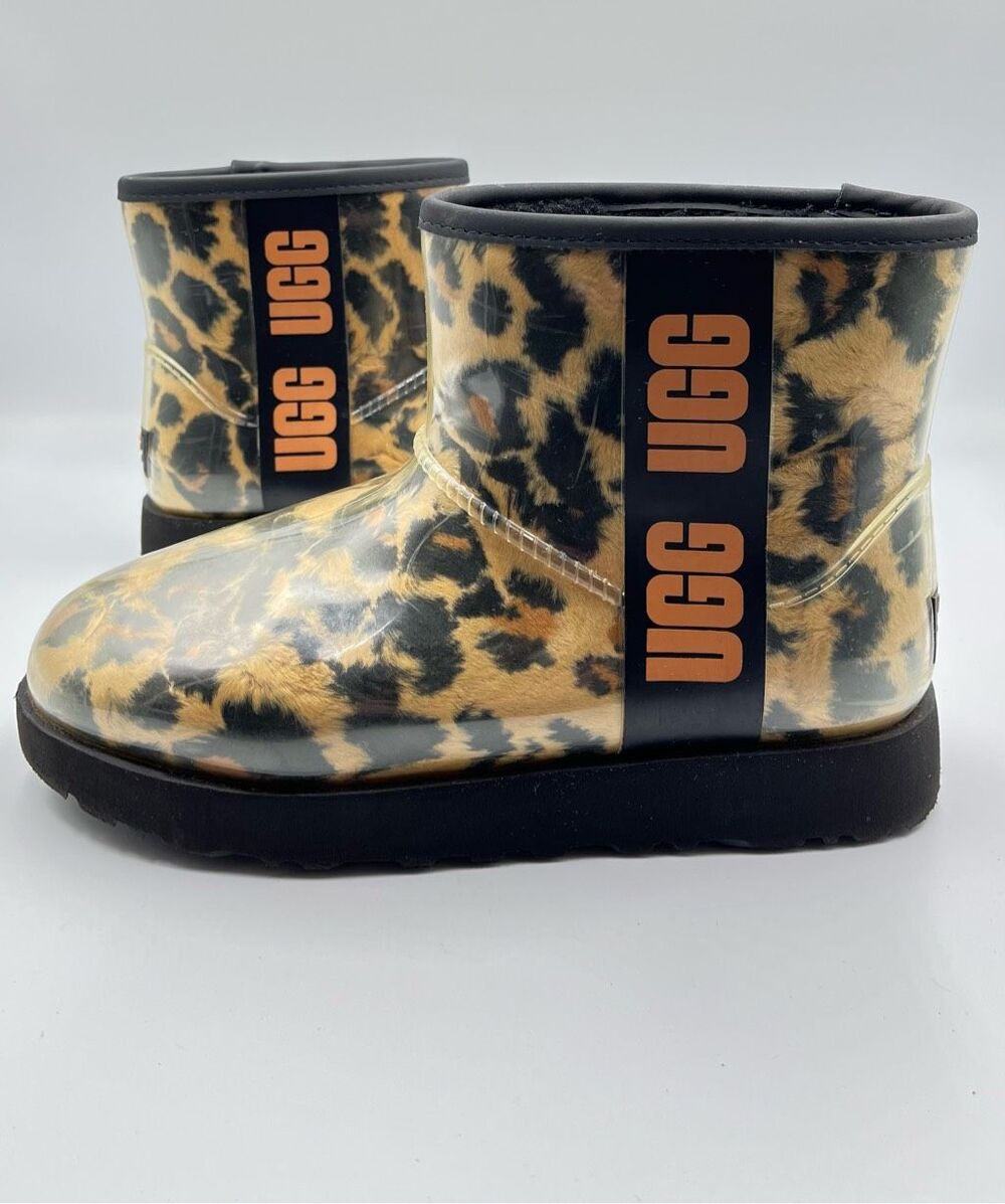 UGG Classic Clear Mini Leopard Animal Print Waterproof Boots Women Size US 6